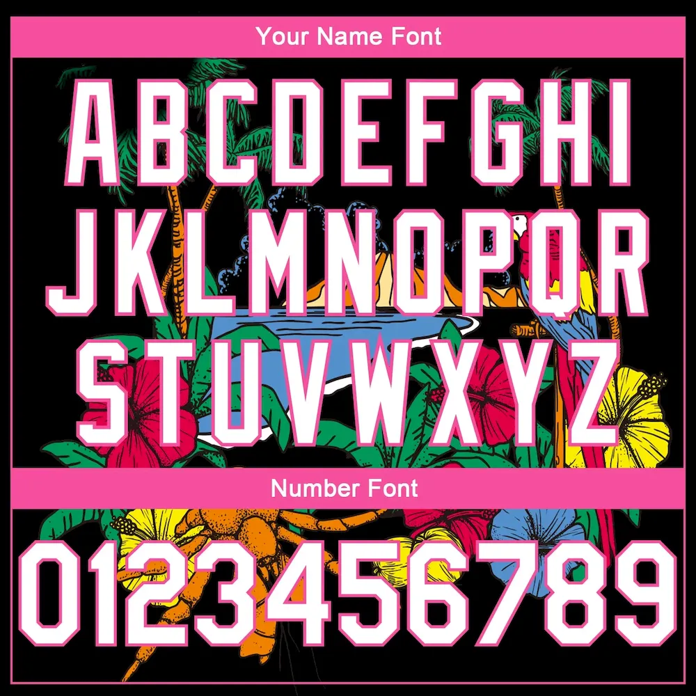 Custom Black White Pink-Light Blue 3D Pattern Tropical Beach Hawaii Palm Trees Authentic Basketball Jersey - Image 5