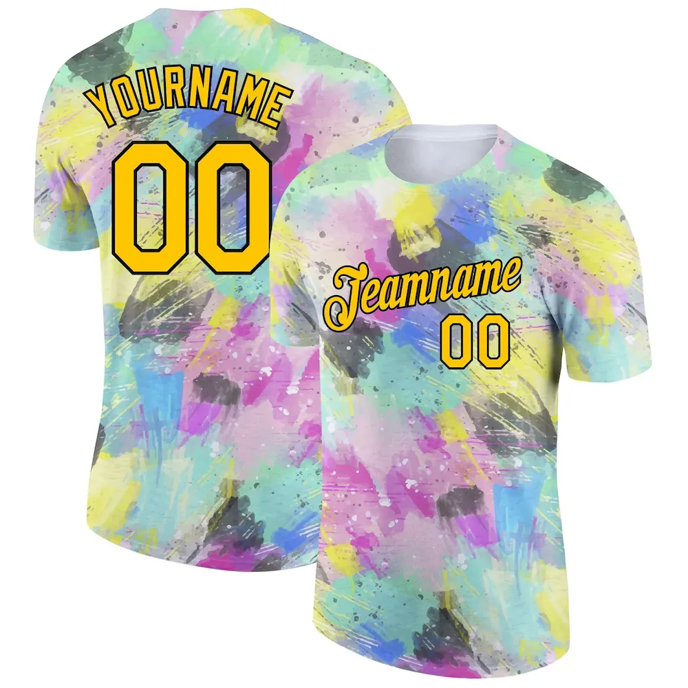Custom White Yellow-Black 3D Pattern Design Abstract Doodle Performance T-Shirt