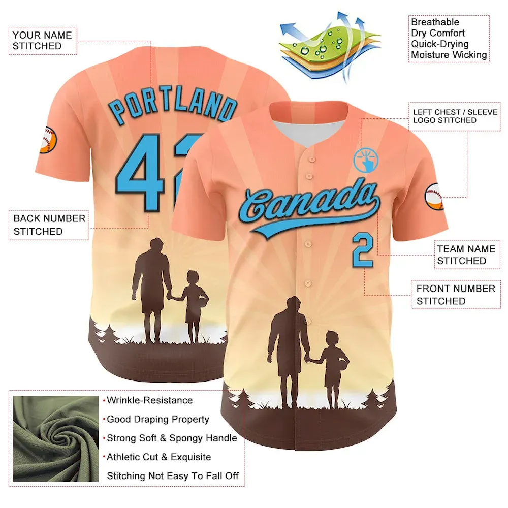 Custom Medium Pink Sky Blue-Black 3D Pattern Design Father's Day Family Love Authentic Baseball Jersey - Image 3