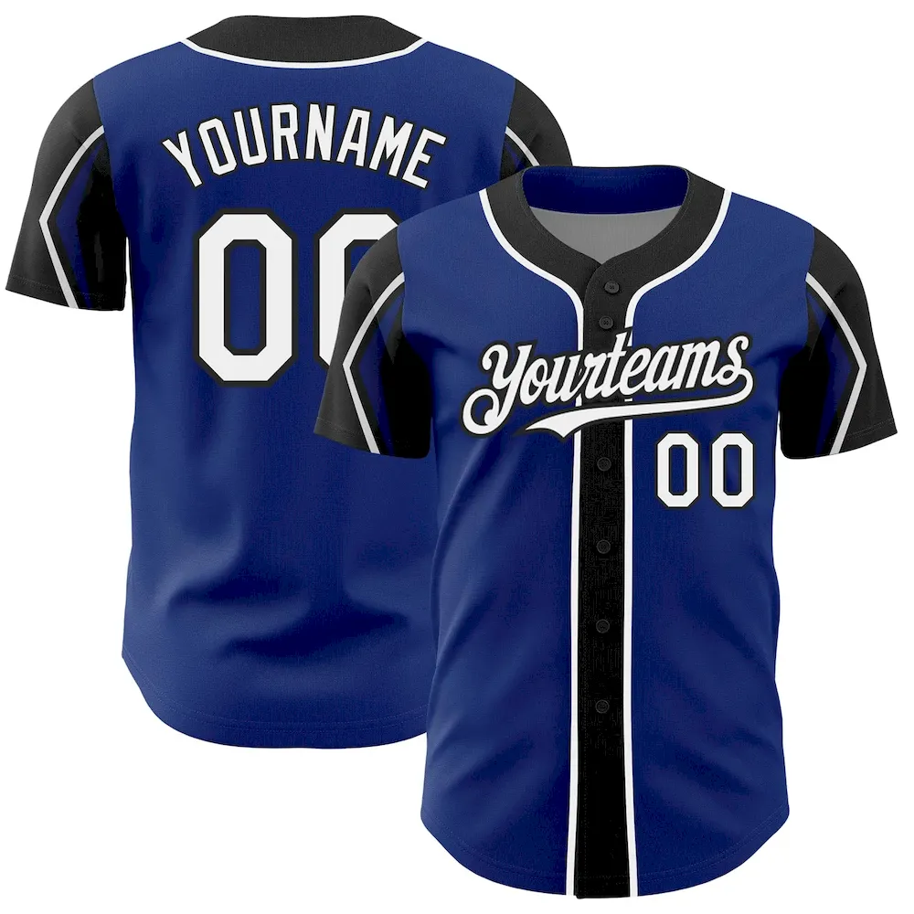 Custom Royal White-Black 3 Colors Arm Shapes Authentic Baseball Jersey