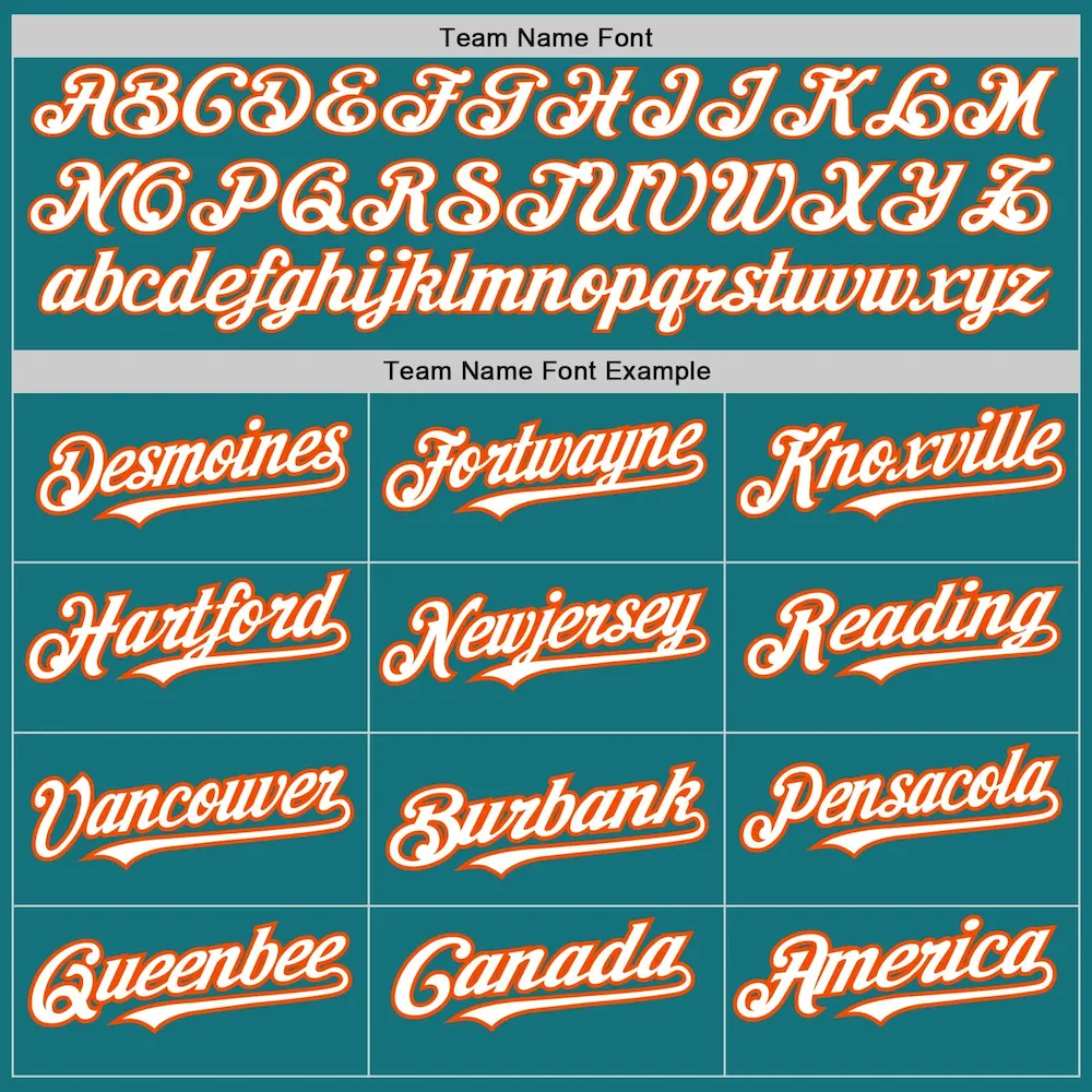 Custom Teal White-Orange 3 Colors Arm Shapes Authentic Baseball Jersey - Image 5