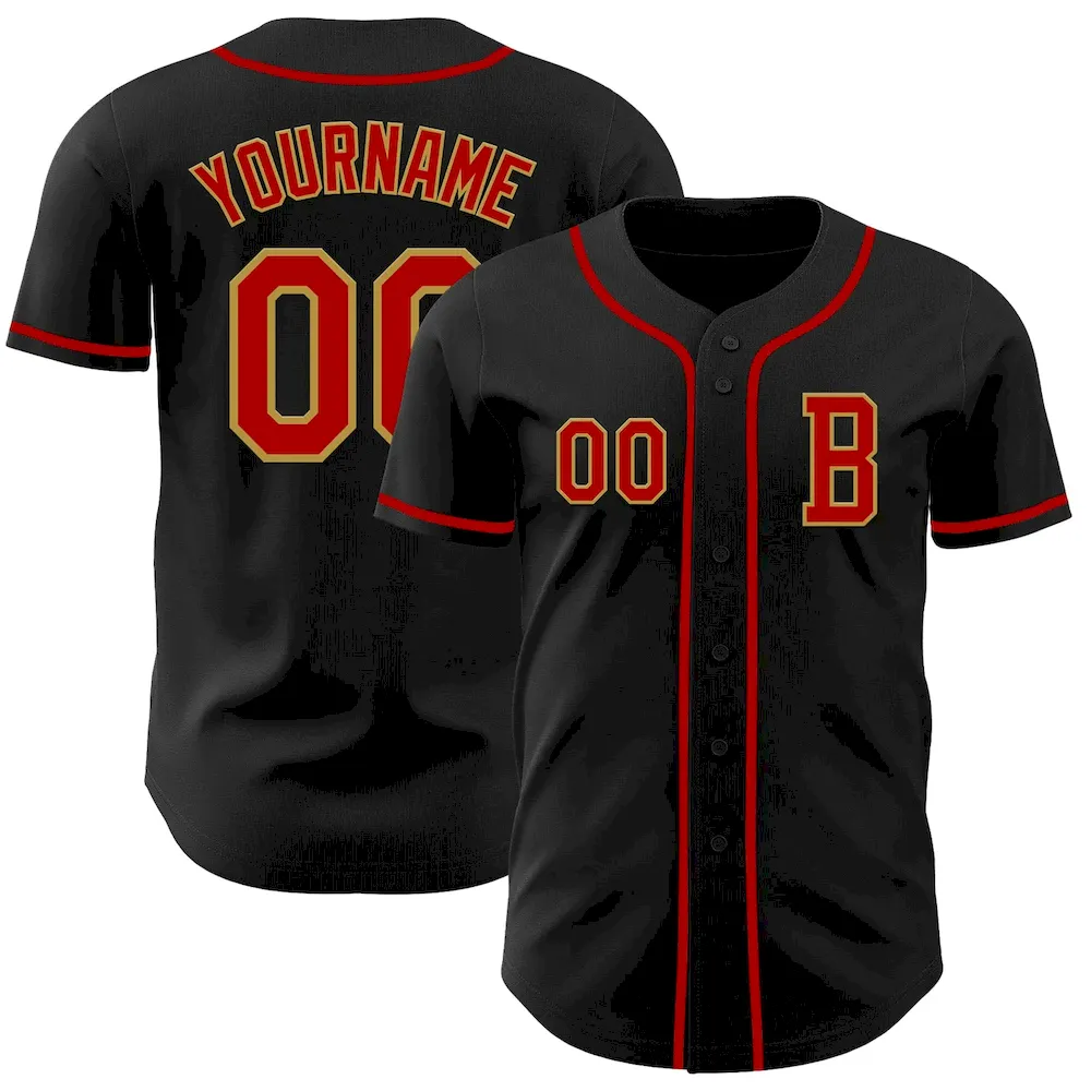 Custom Black Red-Old Gold Authentic Baseball Jersey