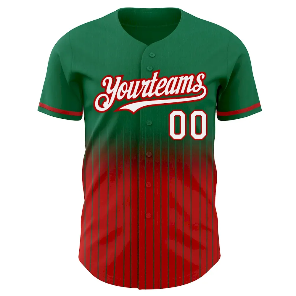Custom Kelly Green Pinstripe White-Red Authentic Fade Fashion Baseball Jersey - Image 3
