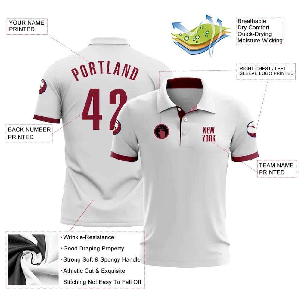 Custom White Crimson Performance Golf Polo Shirt - Image 3