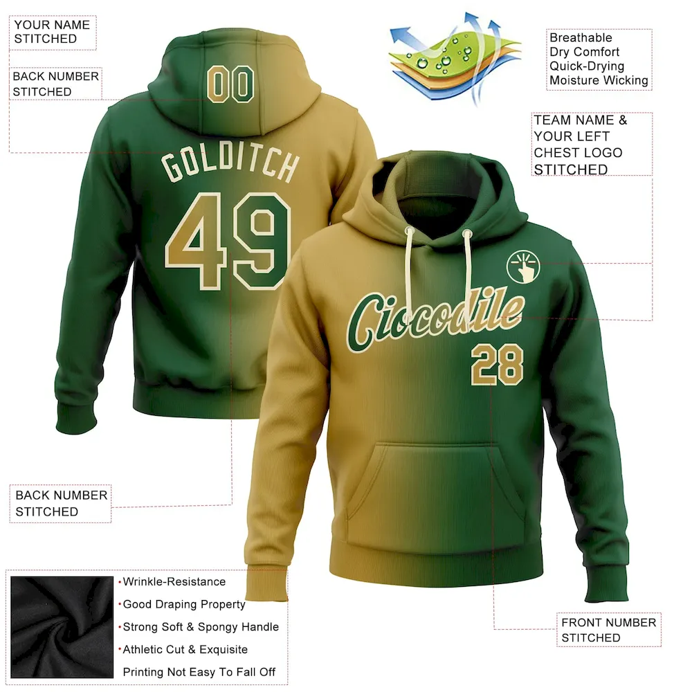 Custom Stitched Green Old Gold-Cream Gradient Fashion Sports Pullover Sweatshirt Hoodie - Image 3