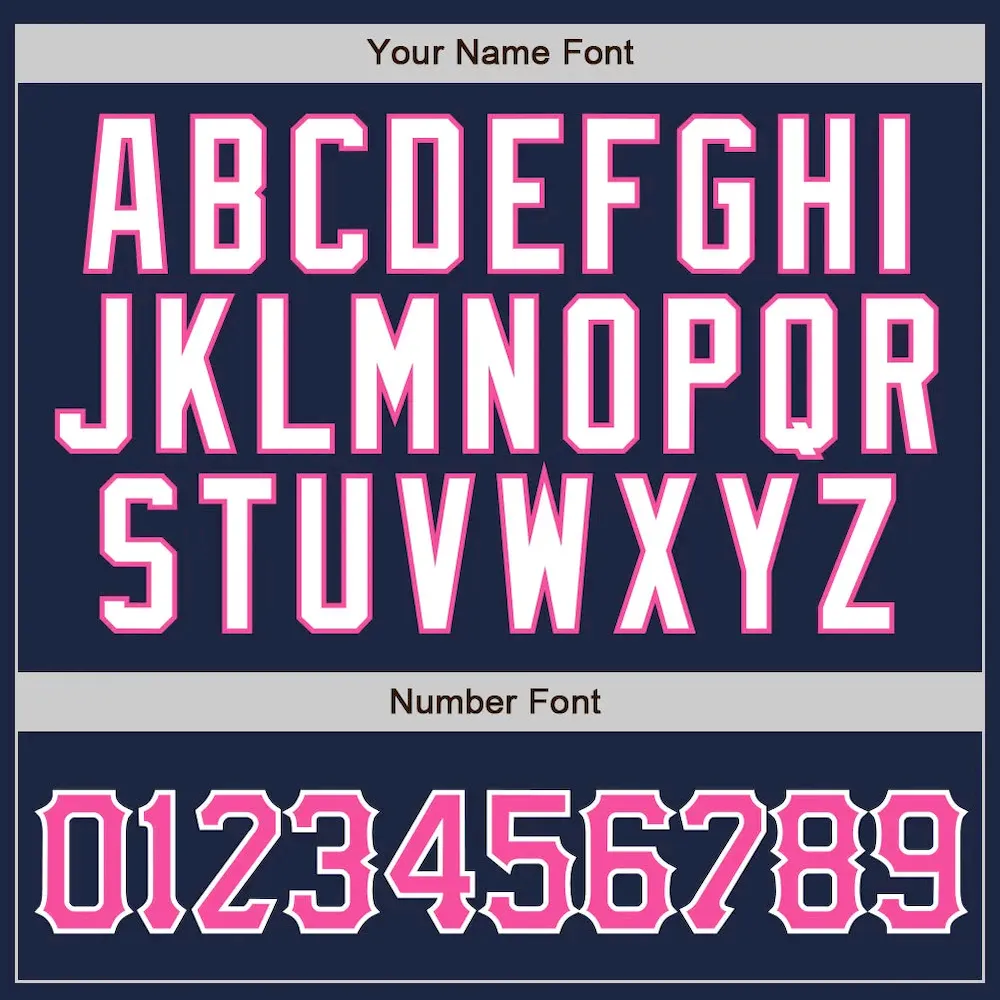 Custom Navy White Pinstripe Pink-White Authentic Baseball Jersey - Image 4