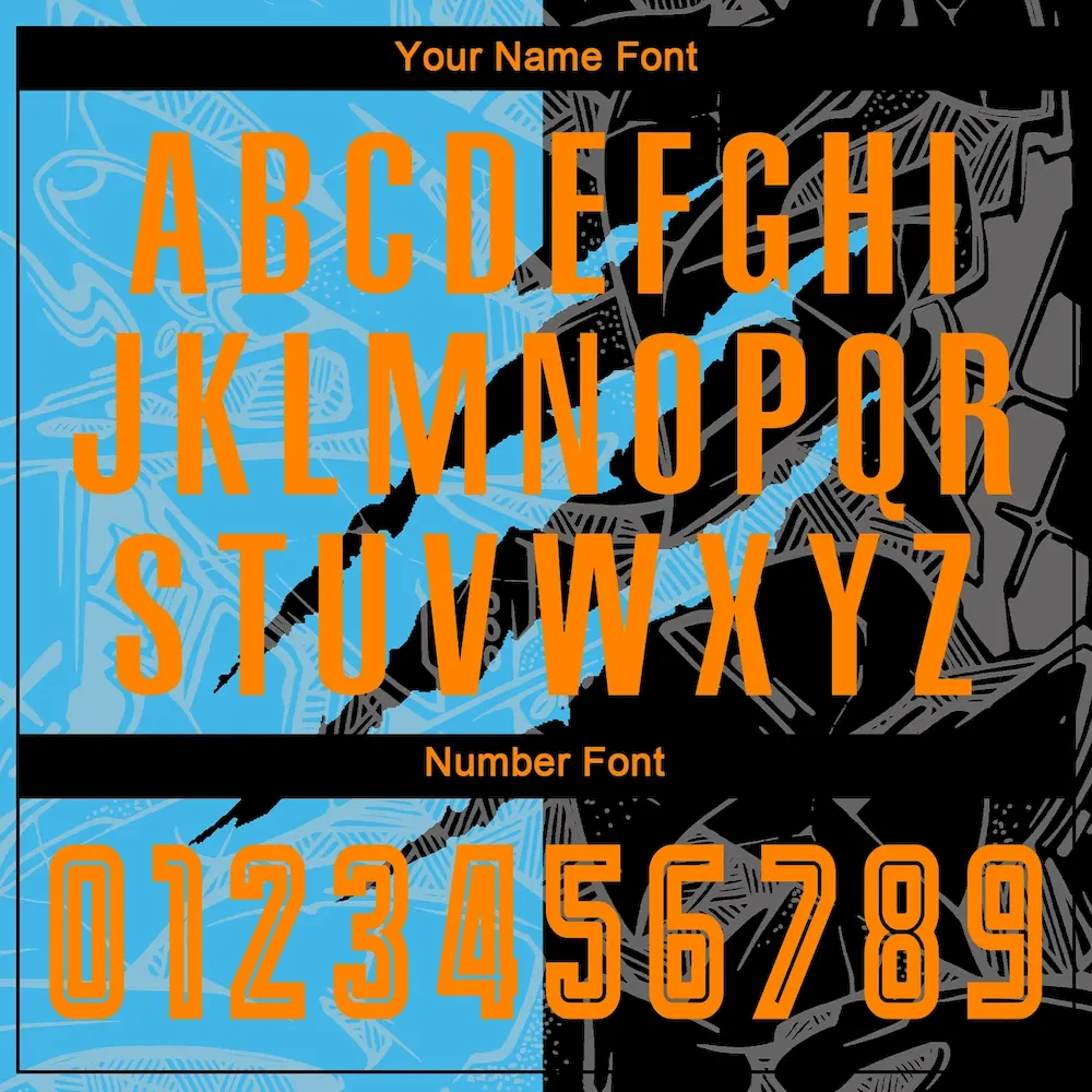 Custom Graffiti Pattern Bay Orange Black-Sky Blue Scratch Sublimation Soccer Uniform Jersey - Image 6