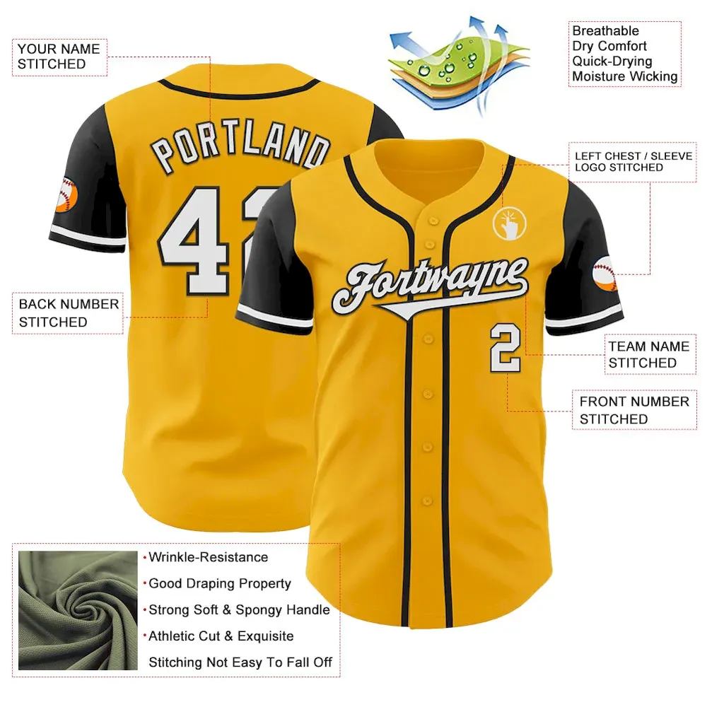 Custom Gold White-Black Authentic Two Tone Baseball Jersey - Image 3