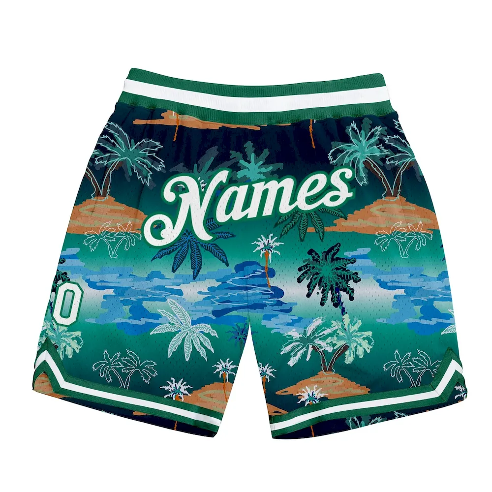 Custom Kelly Green White-Kelly Green 3D Pattern Design Palm Trees Authentic Basketball Shorts
