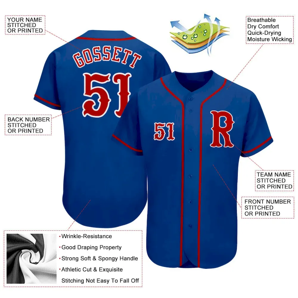 Custom Royal Red-White Authentic Baseball Jersey - Image 3
