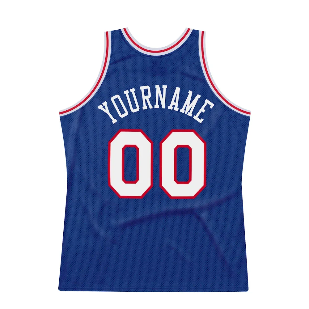 Custom Royal White-Red Authentic Throwback Basketball Jersey - Image 6