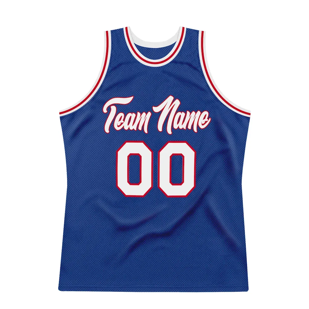 Custom Royal White-Red Authentic Throwback Basketball Jersey - Image 7
