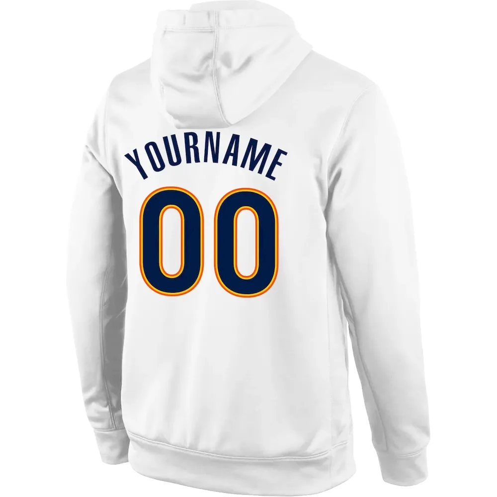 Custom Stitched White Navy-Gold Sports Pullover Sweatshirt Hoodie - Image 3