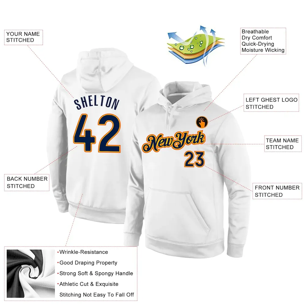 Custom Stitched White Navy-Gold Sports Pullover Sweatshirt Hoodie - Image 4